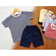 Cj. Blusa Listrada Short Moletom