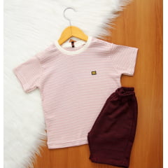 Cj. Blusa Listrada Short Moletom