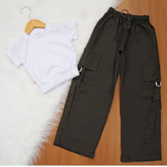 Cj. Calça Wide Cargo