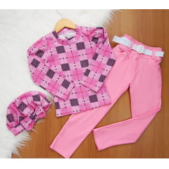 Cj. Calça Xadrez com Boina