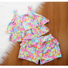 Cj. Cropped Babado Short Cargo