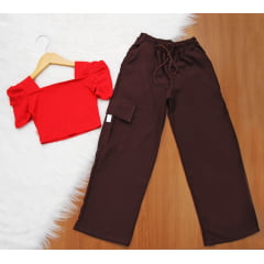 Cj. Cropped Calça Wide Leg