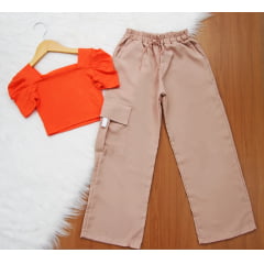 Cj. Cropped Calça Wide Leg