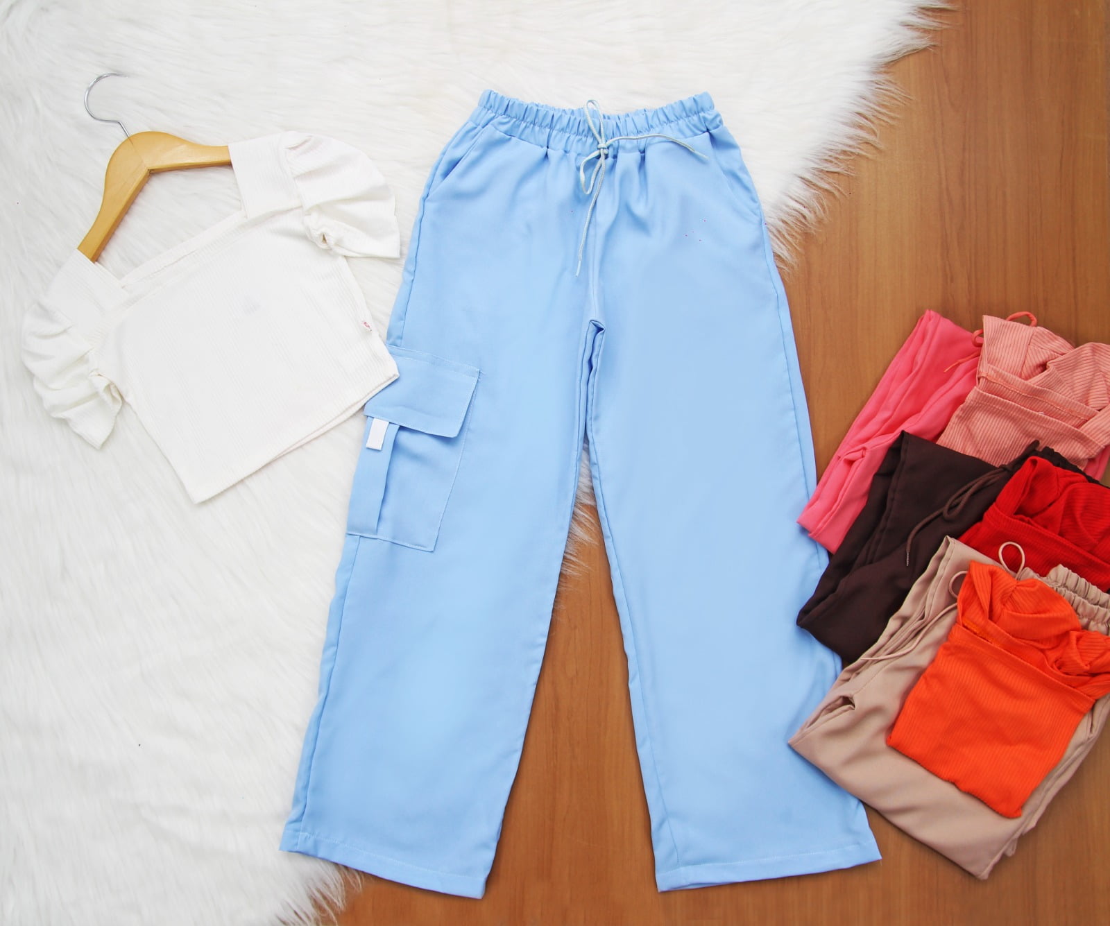 Cj. Cropped Calça Wide Leg