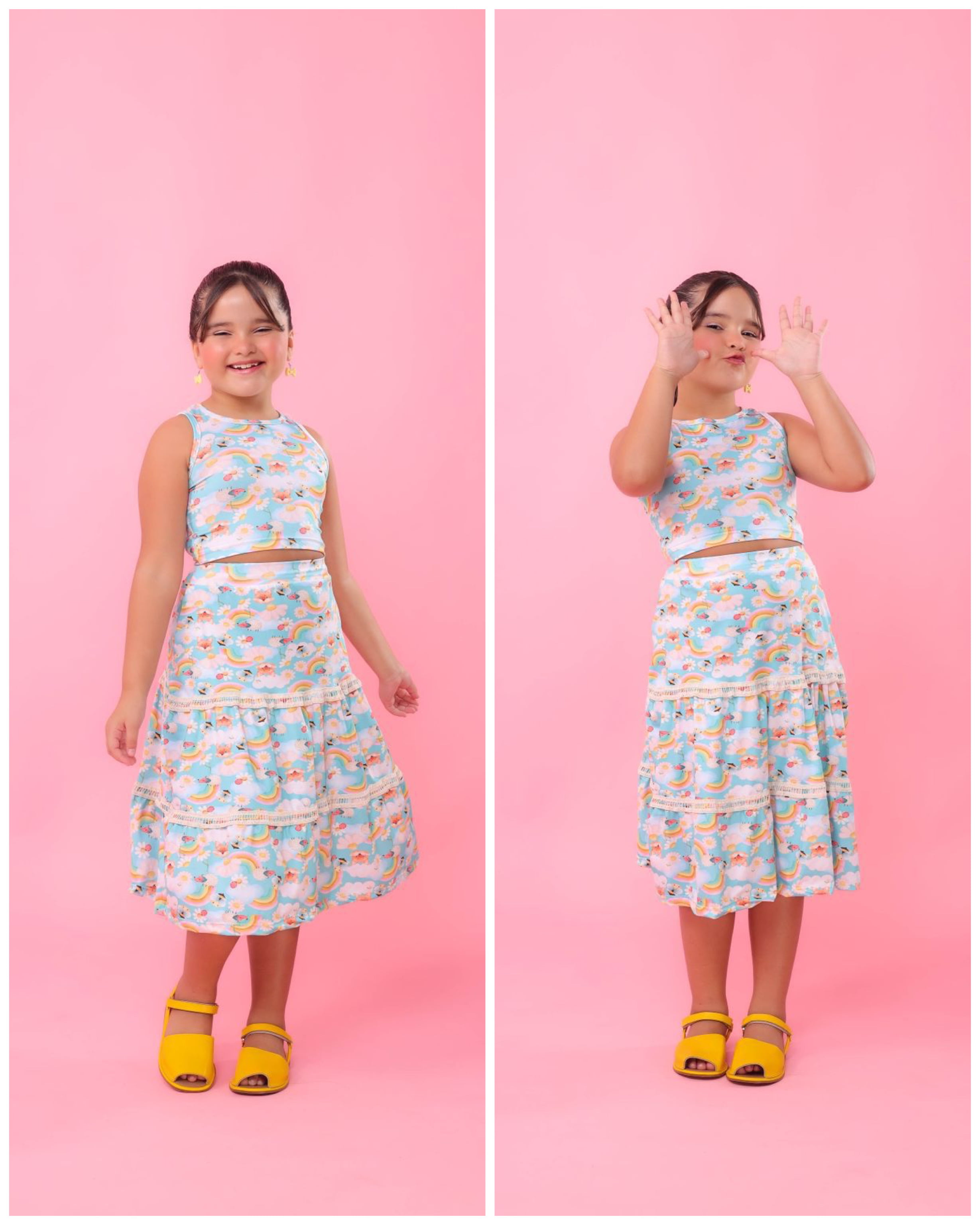 Cj. Cropped Saia Estampado